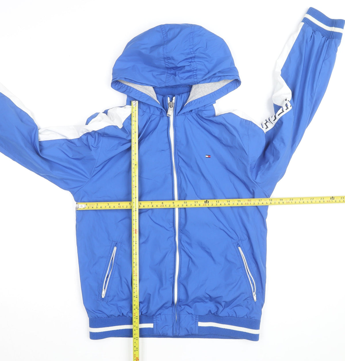 Tommy Hilfiger Blue Hooded Windbreaker Jacket Mens 164 M Nylon Polyester