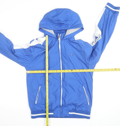 Tommy Hilfiger Blue Hooded Windbreaker Jacket Mens 164 M Nylon Polyester