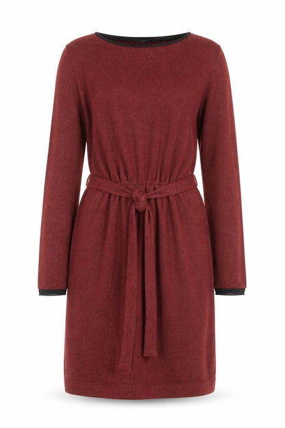 Féria Women Red Knit Jumper Dress Size 10 Belted Long Sleeve