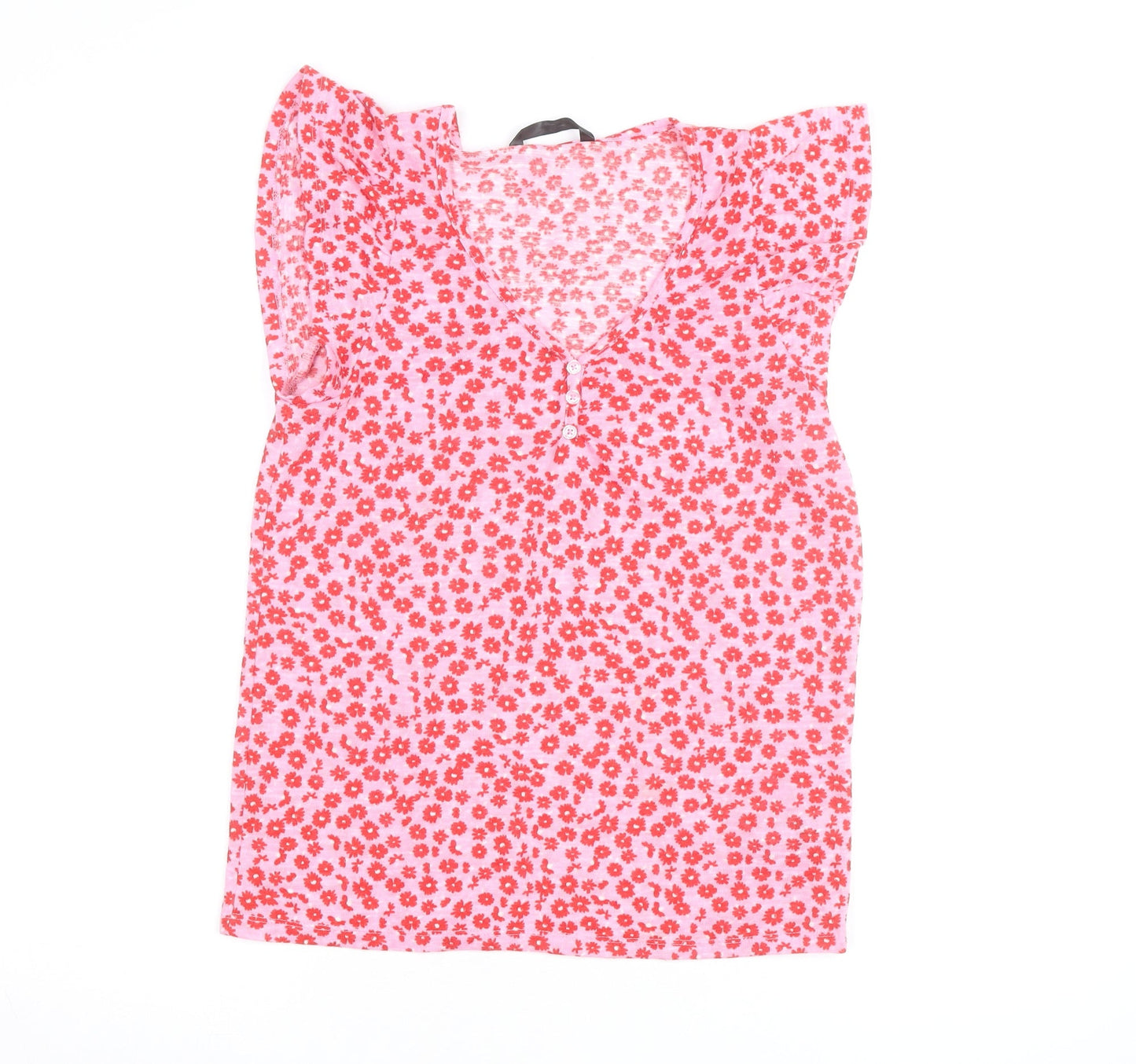 Dunnes Stores Women’s Pink Floral Ruffle Sleeveless V-Neck Blouse Size S