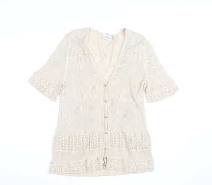 Gollehaug Women Beige Knit Short Sleeve V-Neck Blouse Size 16