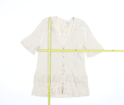Gollehaug Women Beige Knit Short Sleeve V-Neck Blouse Size 16