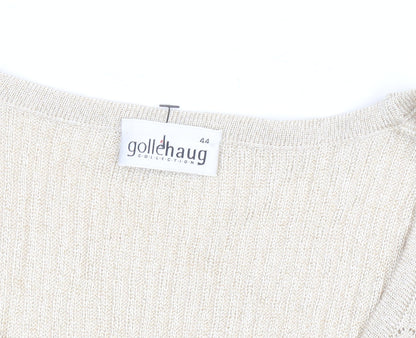 Gollehaug Women Beige Knit Short Sleeve V-Neck Blouse Size 16