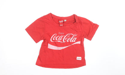 Coca-Cola Women's Red Cropped T-Shirt Size 10-12 Regular Fit