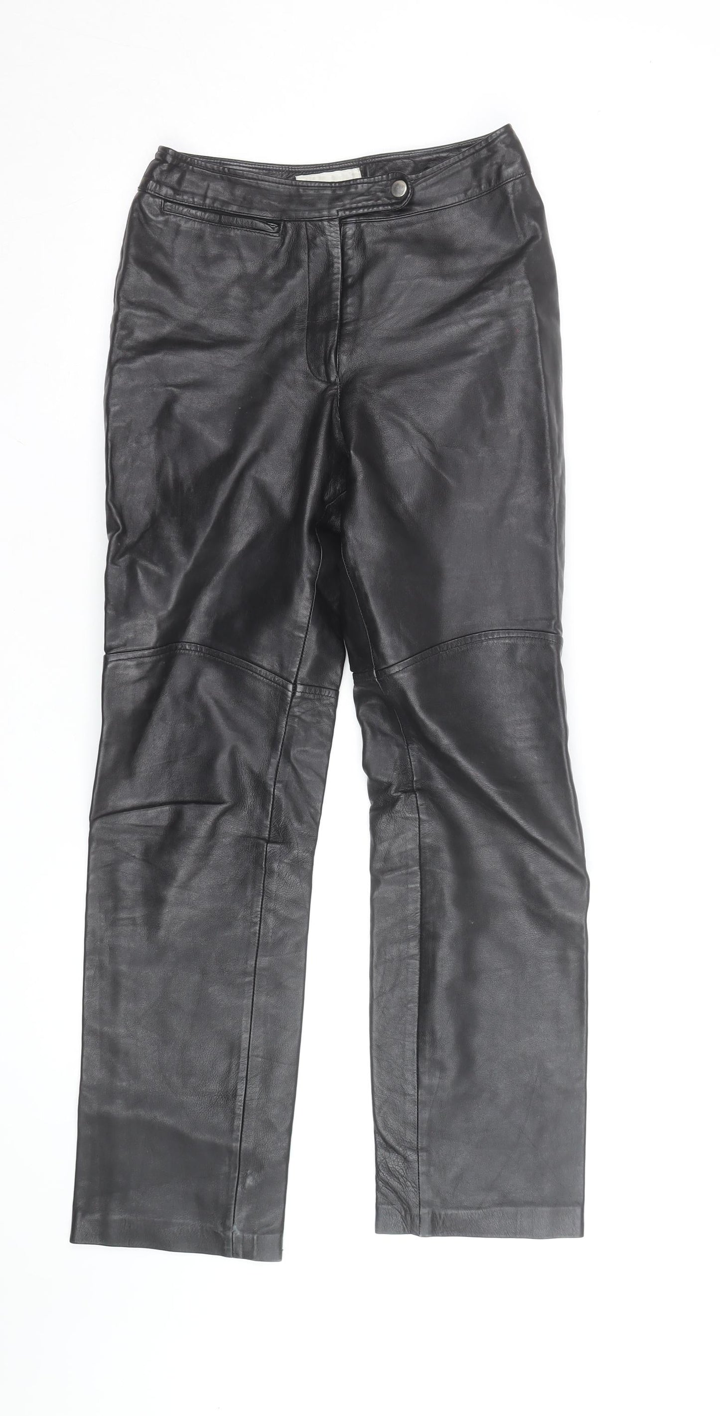 Hugo Buscati Women's Black Leather Straight Trousers XS