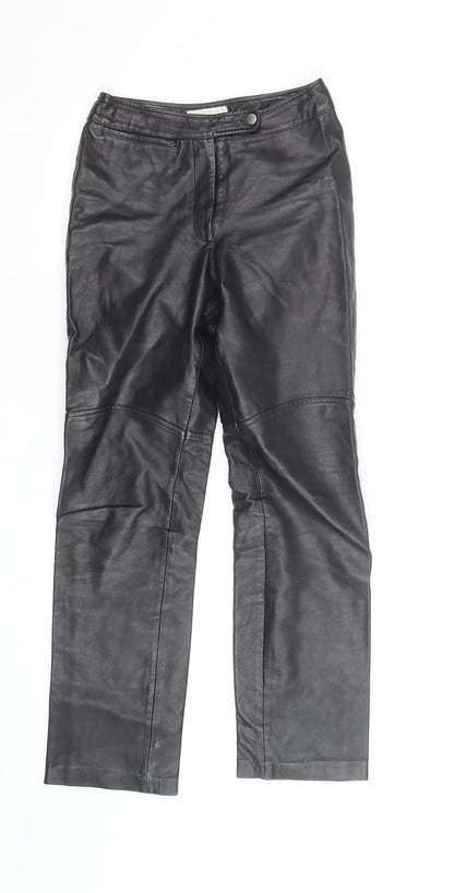 Hugo Buscati Women's Black Leather Straight Trousers XS