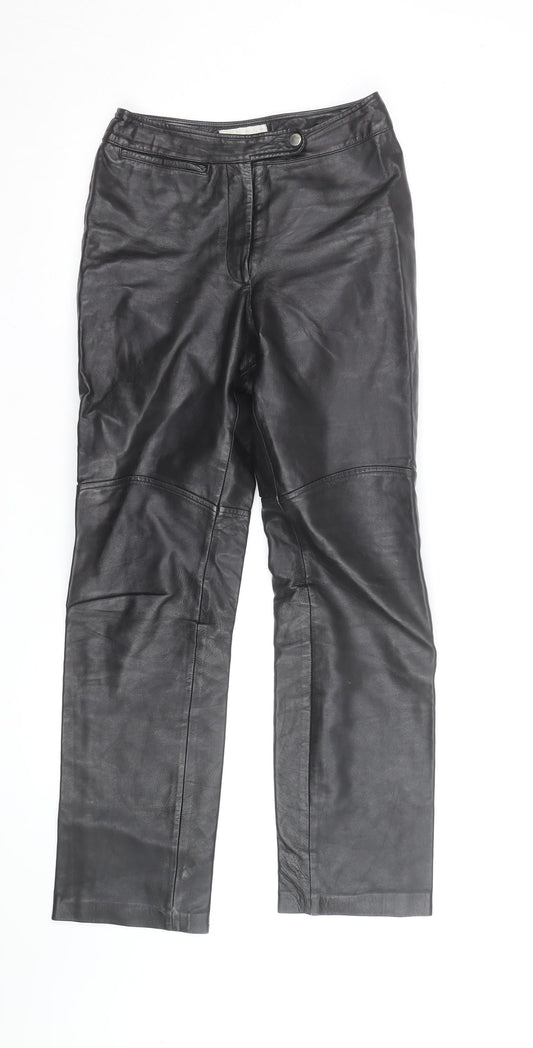 Hugo Buscati Women's Black Leather Straight Trousers XS