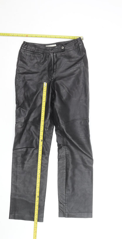 Hugo Buscati Women's Black Leather Straight Trousers XS