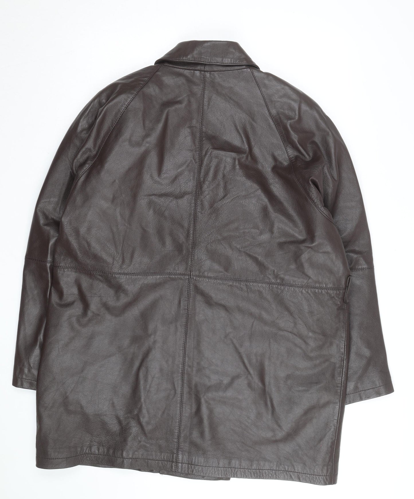Classic Woman Brown Leather Long Coat Size 16 Lined Button Front