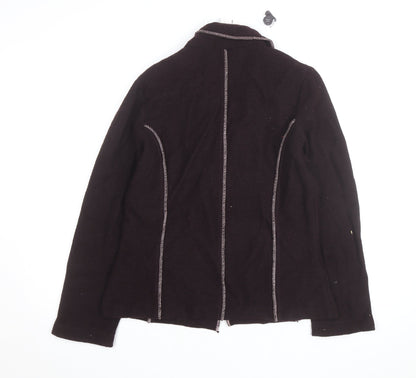 Roman Originals Women Brown Wool Collared Knit Cardigan M