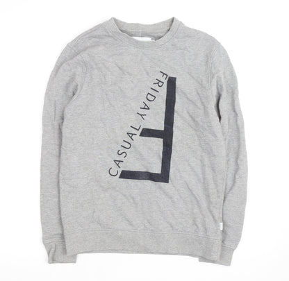 Casual Friday Men's Grey Graphic Crew Neck Sweatshirt Size S
