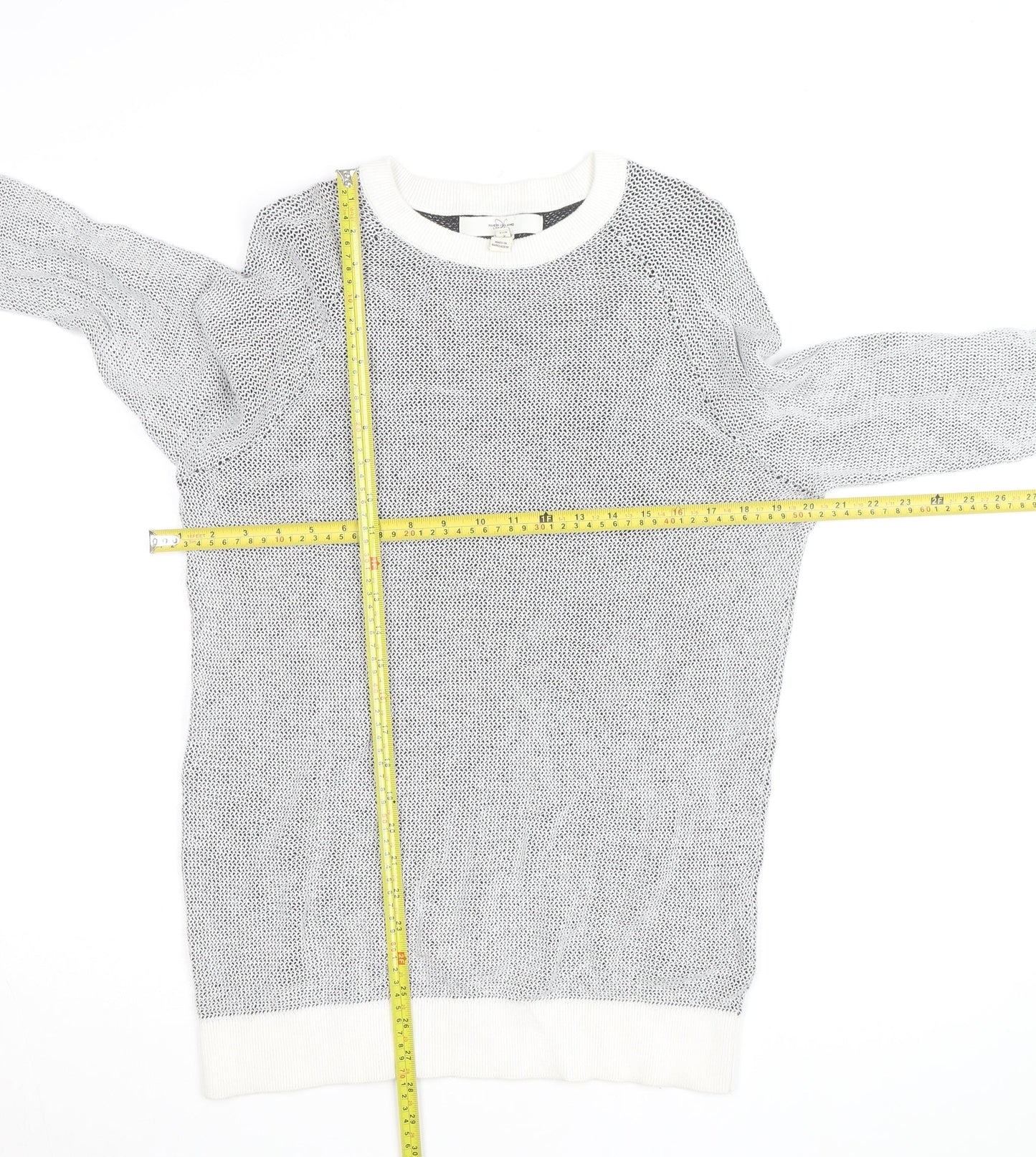 River Island Men's Grey Cotton Knit Crew Neck Jumper Size S