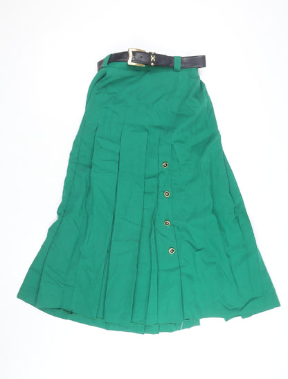 Basler Womens Green Midi Pleated Skirt Size 14 Lined Button Detail
