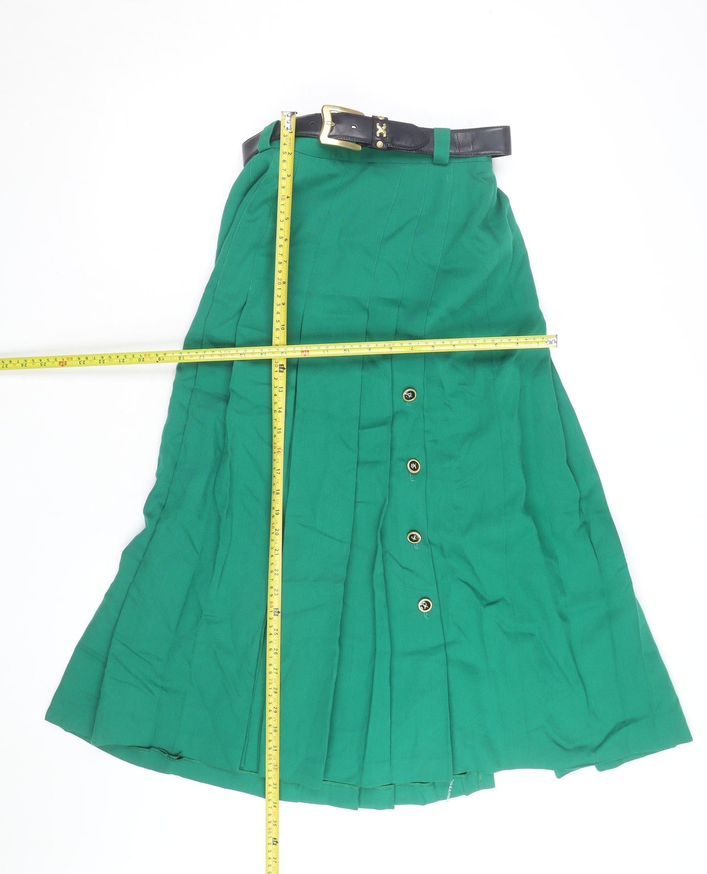 Basler Womens Green Midi Pleated Skirt Size 14 Lined Button Detail
