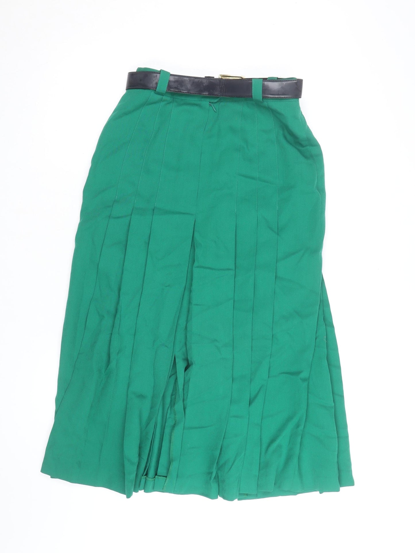 Basler Womens Green Midi Pleated Skirt Size 14 Lined Button Detail