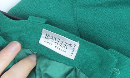 Basler Womens Green Midi Pleated Skirt Size 14 Lined Button Detail