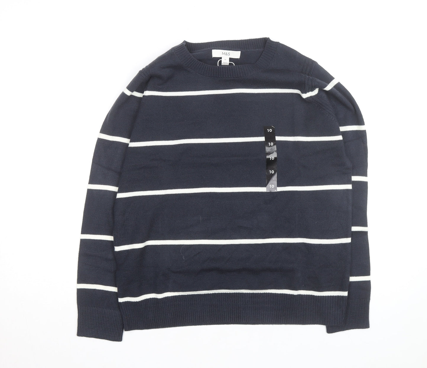 Marks and Spencer Women’s Blue Striped Crew Neck Jumper Size 10