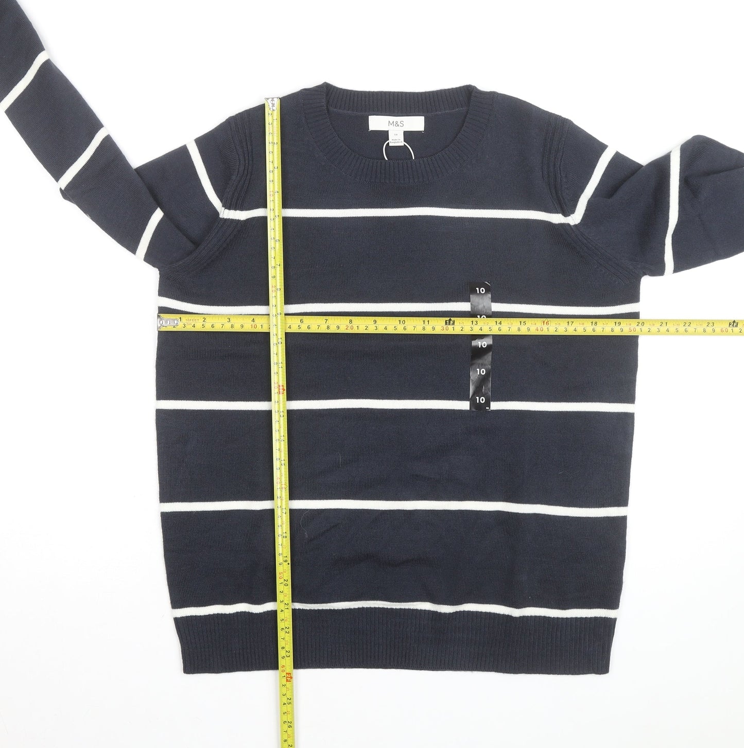 Marks and Spencer Women’s Blue Striped Crew Neck Jumper Size 10