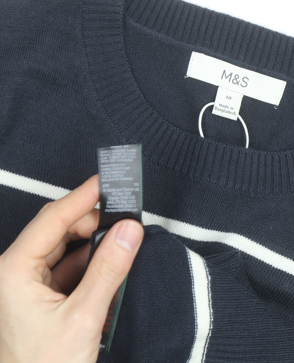 Marks and Spencer Women’s Blue Striped Crew Neck Jumper Size 10