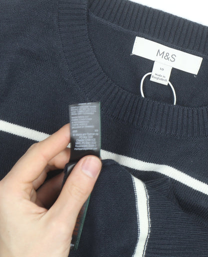 Marks and Spencer Women’s Blue Striped Crew Neck Jumper Size 10