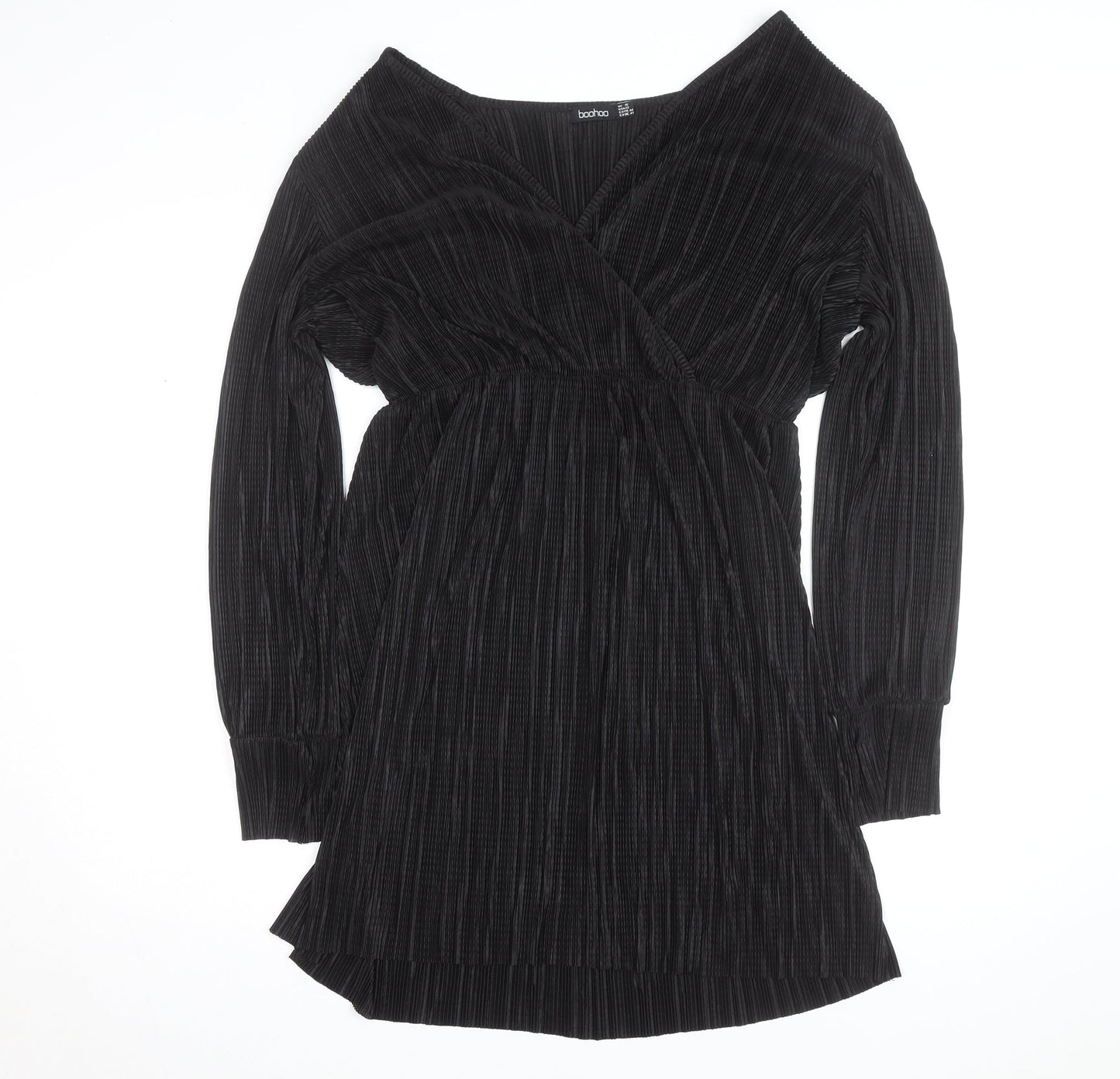 Boohoo Women’s Black Velour Wrap Dress Size 16 Long Sleeve