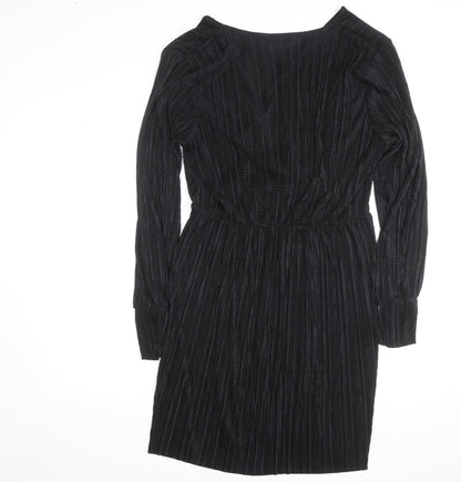 Boohoo Women’s Black Velour Wrap Dress Size 16 Long Sleeve