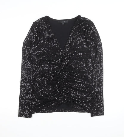 Next Women’s Black Sequin V-Neck Long Sleeve Party Blouse Size 14