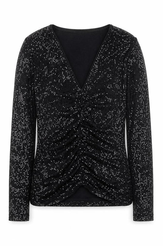 Next Women’s Black Sequin V-Neck Long Sleeve Party Blouse Size 14