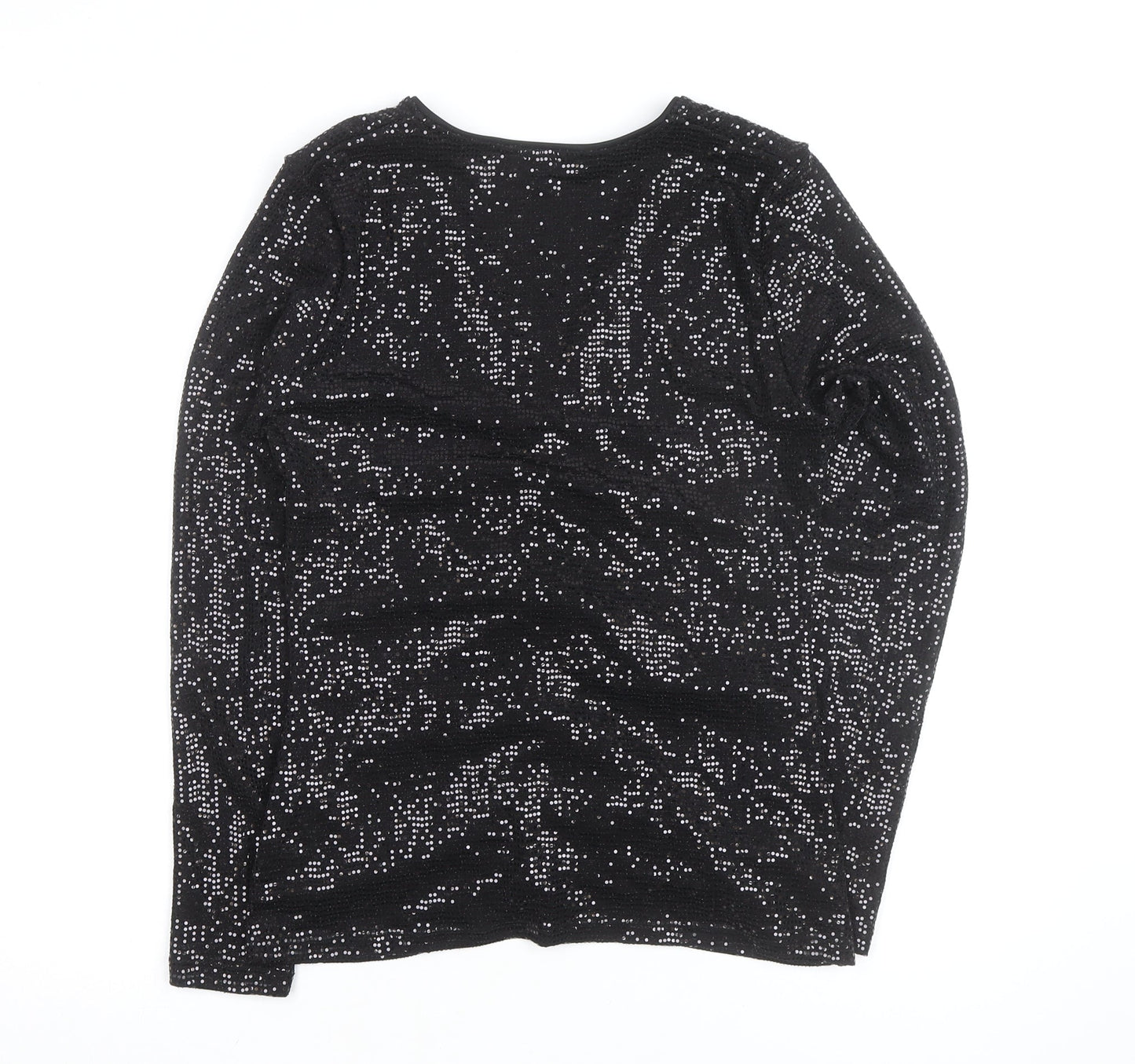 Next Women’s Black Sequin V-Neck Long Sleeve Party Blouse Size 14