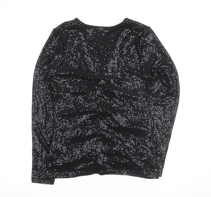 Next Women’s Black Sequin V-Neck Long Sleeve Party Blouse Size 14