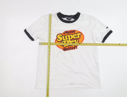 Superdry Women's White Ringer T-Shirt UK 8 Retro Graphic Top
