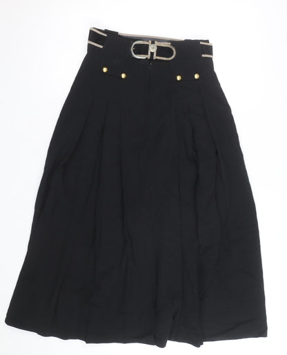 Max Pierre Women's Black Pleated Midi Belted Skirt UK 10