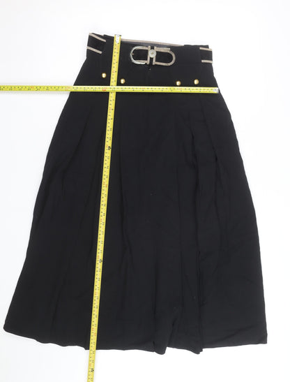 Max Pierre Women's Black Pleated Midi Belted Skirt UK 10