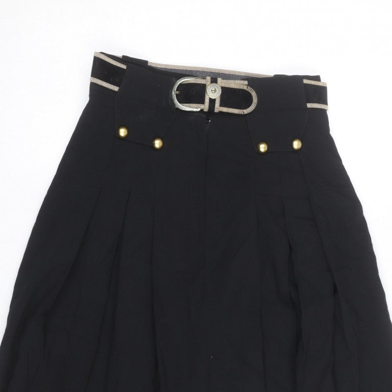Max Pierre Women's Black Pleated Midi Belted Skirt UK 10