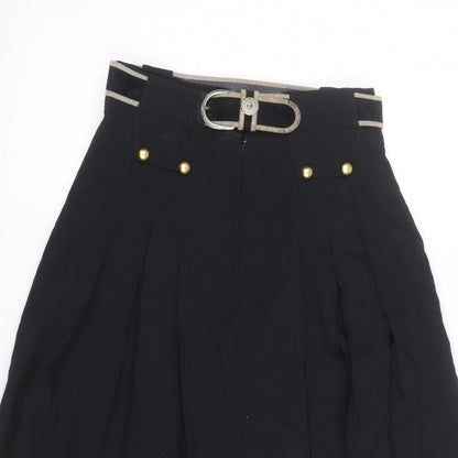 Max Pierre Women's Black Pleated Midi Belted Skirt UK 10