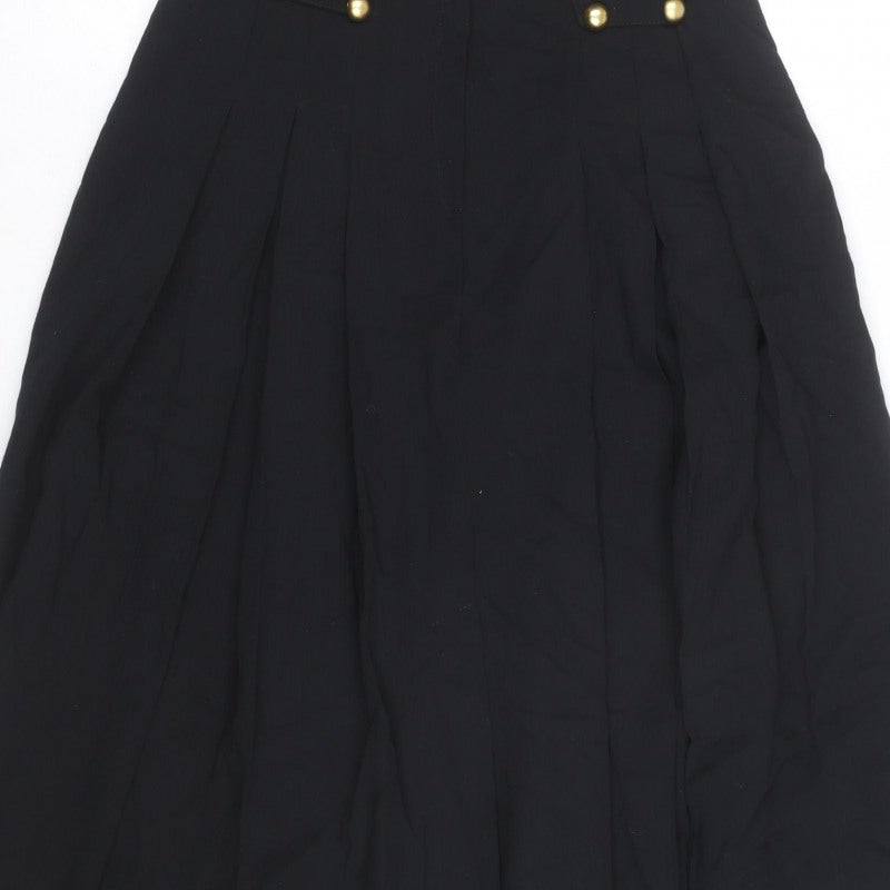 Max Pierre Women's Black Pleated Midi Belted Skirt UK 10