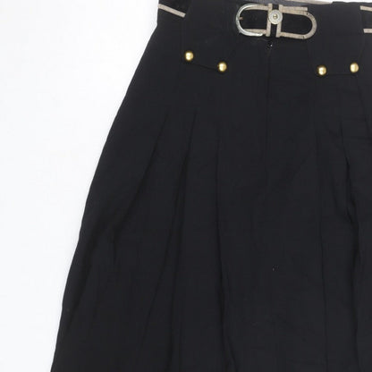 Max Pierre Women's Black Pleated Midi Belted Skirt UK 10
