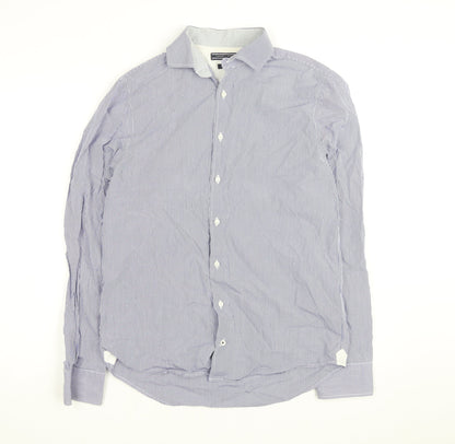 Tommy Hilfiger Men's Blue Striped Slim Fit Long Sleeve Cotton Shirt S