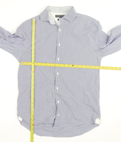 Tommy Hilfiger Men's Blue Striped Slim Fit Long Sleeve Cotton Shirt S