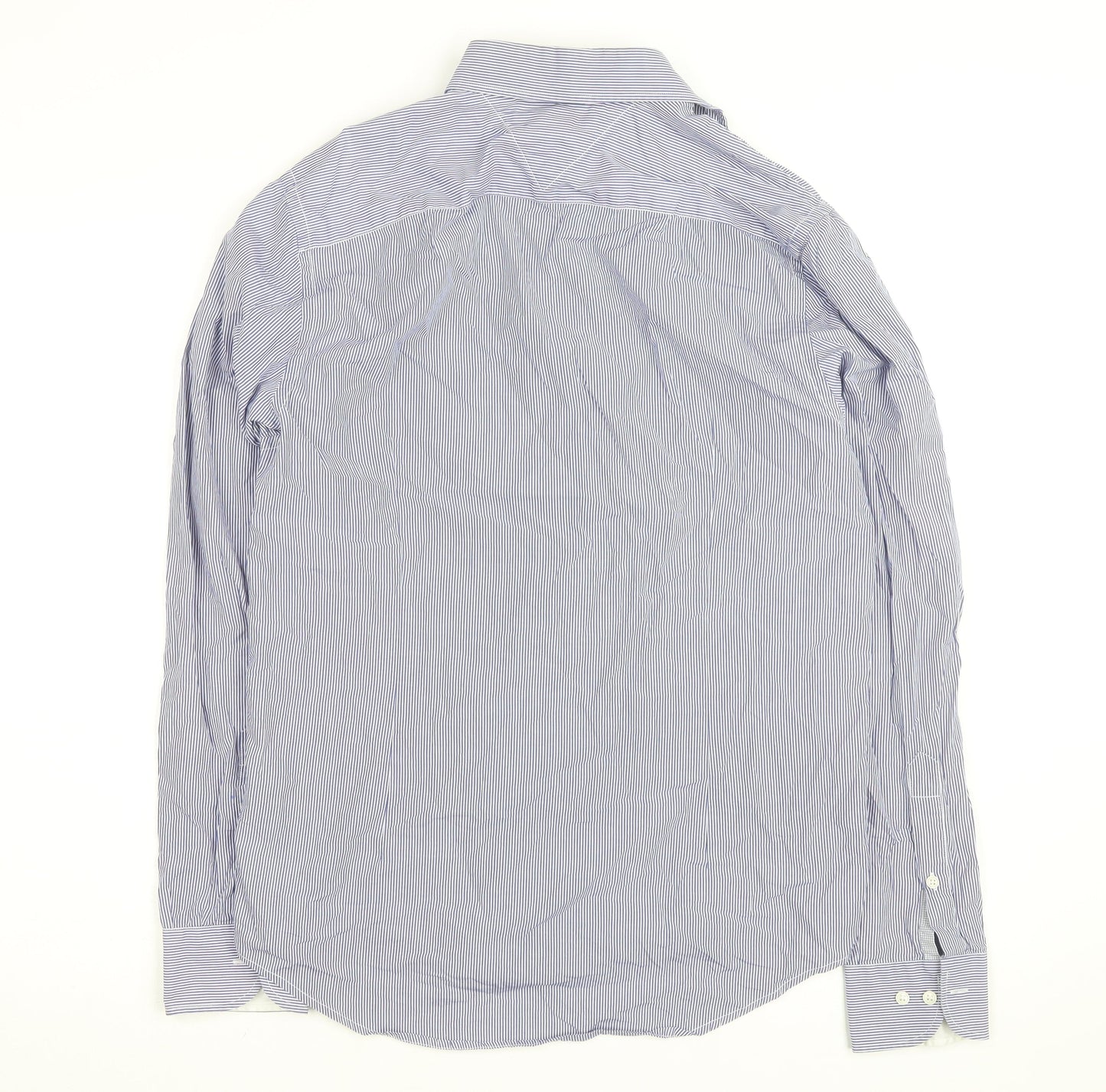 Tommy Hilfiger Men's Blue Striped Slim Fit Long Sleeve Cotton Shirt S