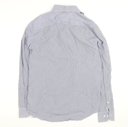 Tommy Hilfiger Men's Blue Striped Slim Fit Long Sleeve Cotton Shirt S