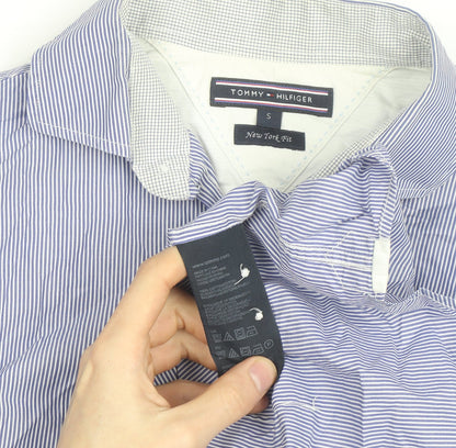 Tommy Hilfiger Men's Blue Striped Slim Fit Long Sleeve Cotton Shirt S