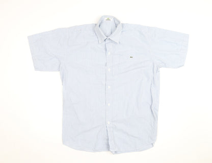 Lacoste Men's Blue Striped Short Sleeve Button-Up Shirt XL