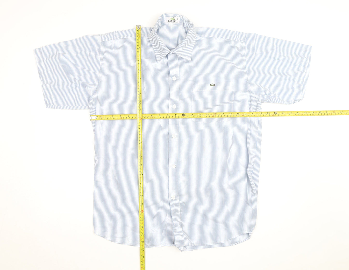Lacoste Men's Blue Striped Short Sleeve Button-Up Shirt XL