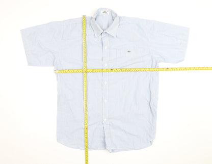 Lacoste Men's Blue Striped Short Sleeve Button-Up Shirt XL