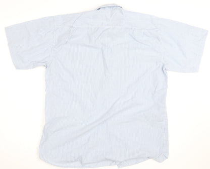 Lacoste Men's Blue Striped Short Sleeve Button-Up Shirt XL