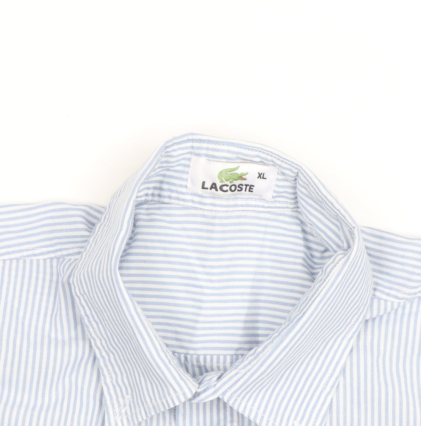 Lacoste Men's Blue Striped Short Sleeve Button-Up Shirt XL