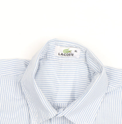Lacoste Men's Blue Striped Short Sleeve Button-Up Shirt XL