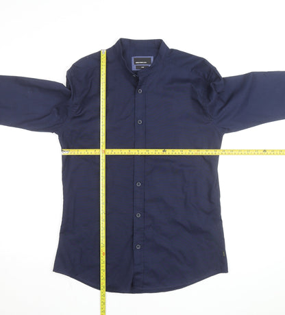 Remus Uomo Jeans Men's Blue Slim Fit Band Collar Long Sleeve Shirt Size 17.5
