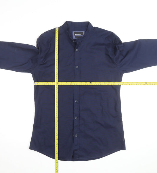 Remus Uomo Jeans Men's Blue Slim Fit Band Collar Long Sleeve Shirt Size 17.5